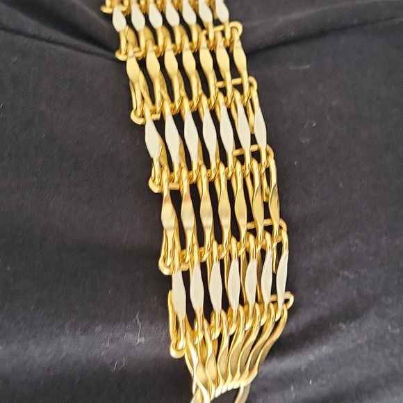 Vintage Wide1.25" Gold Tone & White Enamel Women's Belt - Picture 6 of 16